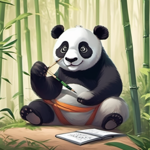 Panda Postcard - Little panda doing homework