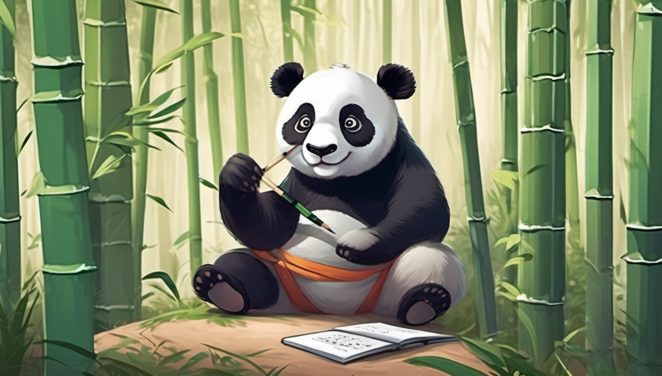 Panda Postcard - Little panda doing homework